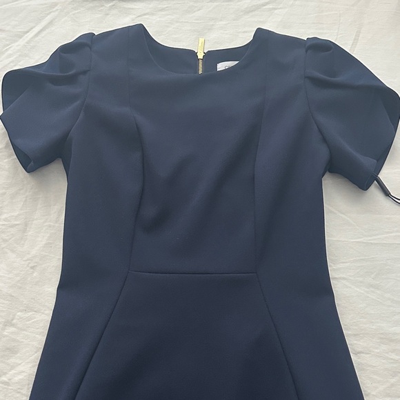 Calvin Klein Tulip-Sleeve Sheath Knee length Dress in Navy Blue Size Petite 0 - Picture 3 of 15